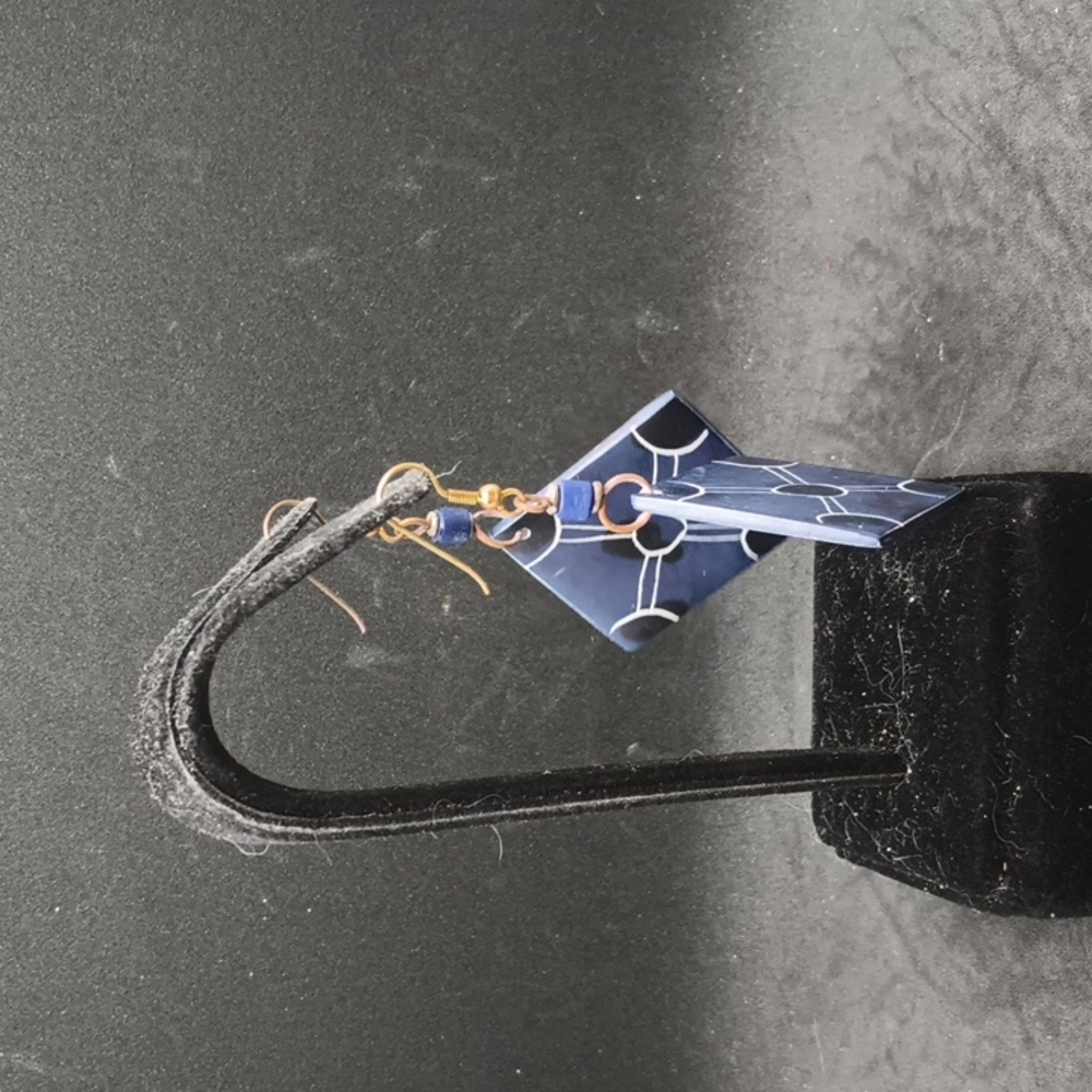 Vintage blue tile dangle earrings - Picture 2 of 3